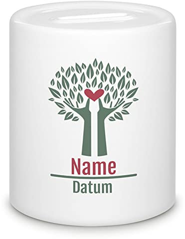 Personalisierte Spardose zur Taufe - Lebensbaum mit Name und Datum - Geschenk zur Taufe, Geburt, Geburtstag | Personalisierte Geschenke