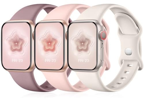 Maledan 3 Pack Straps Compatible with Apple Watch Straps 38mm 40mm 41mm 42mm 44mm for Women and Men, Soft Silicone Replacement Band for iWatch Series 9 8 7 6 5 4 SE, 38mm/40mm/41mm, Light Colour A