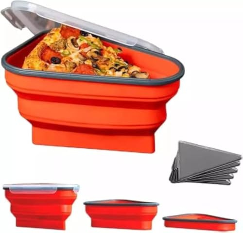 SHOPPEVERSE Pizza Slice Container Storage with Lid Collapsible Adjustable Reusable Pizza Storage Holder Space Saver with 5 Serving Divider Trays Microwave Dishwasher Safe Red