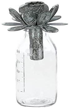 Chic Antique Glasflasche mit Kerzenhalter Blume H13 cm Antique Zink