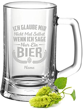 GRAVURZEILE Bierkrug mit Gravur - Ich glaube mir nicht mal selbst - Personalisiert mit Namen - Bierkrug als Geschenk für Bierkenner - Geschenke für Papa zum Vatertag Geburtstag - Größe: 0,5 L