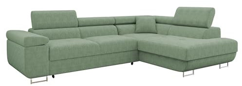 Mirjan24 Ecksofa Torezio Cord mit Bettkasten, Einstellbare Kopfstützen, Sofa mit Schlaffunktion, Eckcouch für Wohnzimmer, L-Form Couch mit Bettfunktion (Poso 47, Seite: Rechts)