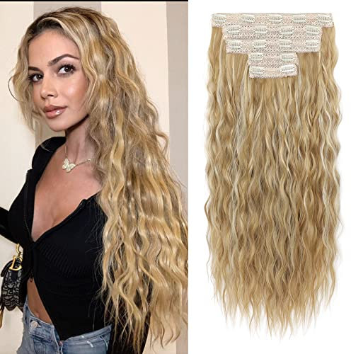 REECHO Clip in Extensions, 5 Teile Haarverlängerungen zum Einclipsen dicke lange lockere Wellen Haarverlängerungen Unsichtbare Spitze Flechte Natürliche weiche haarteile für Frauen