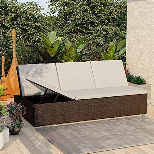 Camerina Sonnenliege mit Auflage Sonnenbett Liege Outdoor Gartenbett Outdoor Liege FüR Garten Sonneninsel Auflagen Poly Rattan Braun