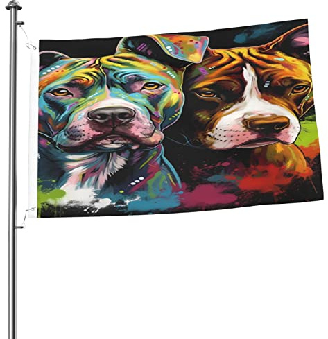 Pitbull-Flagge mit fluoreszierendem Hund, 6 x 9 m, doppelseitig außen, großes Banner, Hausflagge, Hof-Außen tion