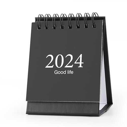 Mini Tischkalender, August 2023 bis Dezember 2024 Kleiner Tischkalender Small Desk Calendar Kalender Sehr Klein Doppeldrahtbindung mit Aufklebern für Männer Frauen Büro (Schwarz)