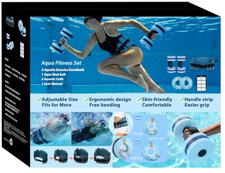 Sportneer Water Aerobics Pool Exercise Equipment New 6-Piece Water Fitness Set Includes High Density Water Weight Swim Belt Water Ankle Weights for Aqua Therapy Pool Fitness Water Exercise