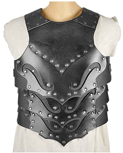 Generic Mittelalterliche Dunkelelfen-Brustpanzerweste, Wikinger, Ritter, Gladiator, Pirat, PU-Leder, Kürass, Cosplay-Kostüm, Brustpanzer für Erwachsene, unisex, Schwarz