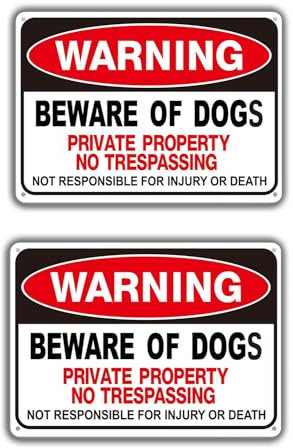 Beware of Dog Signs for Fence, No Trespassing Signs Private Property, Rust Free Metal, UV Protected, Fade Resistant, Reflective, Weatherproof Warning Dog Sign for Gate, Fence Door and Outdoor (2 Pack)