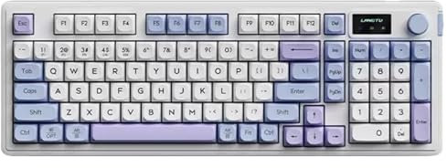 Cmokifuly L98 Wireless Keyboard,3 Modes(Bluetooth 5.1/2.4G Wireless & Type-C Wired) Membrane Keyboard RGB Backlit Screen&Rotary Knob,Gasket-mounted Gaming Keyboard (Purple)