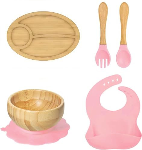 Fisch Baby-Geschirrset 5 teilige aus Bambus Pink