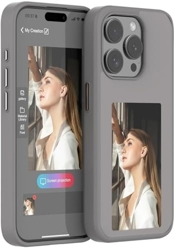 Fashioncase E-Ink Show Smart Ink Screen/Shockproof Phone Case fit for iPhone 14, 14 Pro/Max | Iphone 15, Pro and Pro MaX 3.5 Inch Ink Display Image in Ink NFC Phone Case (Dark Grey, Iphone 14 Pro)