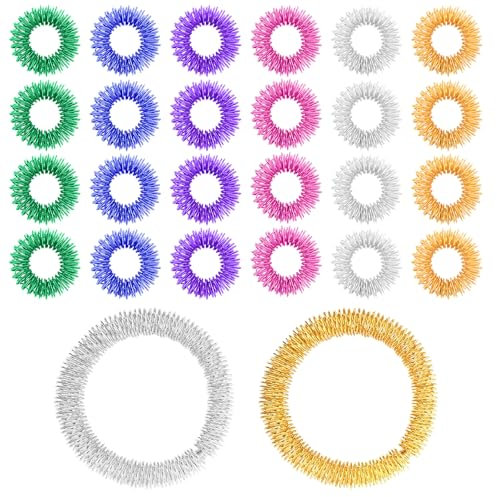 26 Stück Akupressur Ring Massageringe Finger Skill Ringe Fingermassagering Entspannung Fingerringe Handgelenk Anti Stress Armband Kleine Massagering für Kinder, Erwachsene, Hoher Arbeitsdruck (6 Farb)