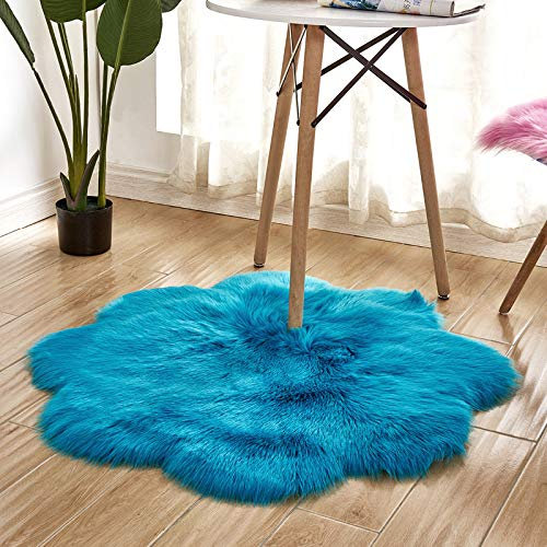 YUGWNN Navy Blau Schaffell Kunstfell Fellimitat Teppich Bettvorleger Fell,Schaukelstuhl Auflage Dekofell,BlüTendurchmesser 100cm/39,3in