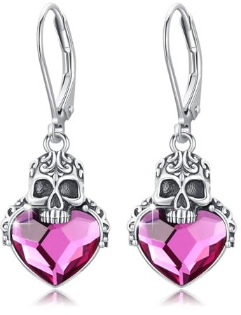 Totenkopf Ohrringe 925 Sterling Silber Totenkopf Huggie Ohrringe mit Rosa Kristall Schädel Gothic Ohrring Damen Halloween Gothic Schmuck Weihnachten Geschenke für Männer Frauen Mädchen