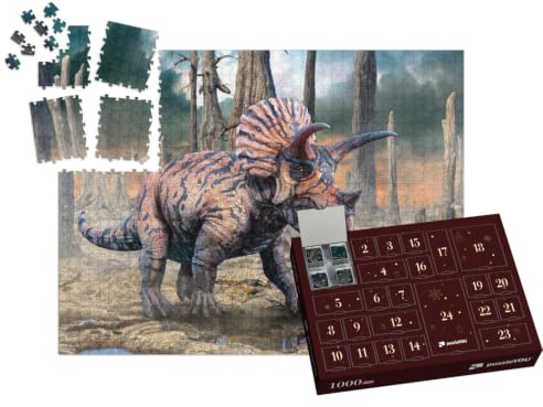 puzzleYOU: Puzzle-Adventskalender | „Triceratops aus der Kreidezeit, 3D-Illustration“ – aus der Puzzle-Kollektion Dinosaurier, Tiere aus Fantasy & Urzeit