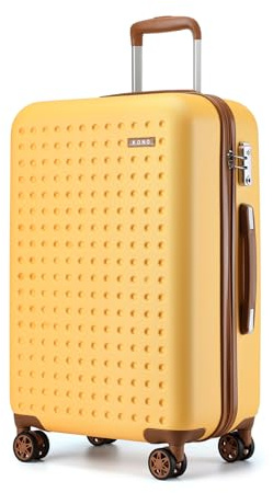 KONO Mittelgroßer Koffer 65 x 42.5 x 25.5 cm, Hartschalenkoffer aus ABS+PC mit TSA-Schloss, 4 Rollen Koffer Trolley, Gelb