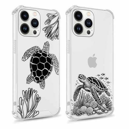 Yomjew 2 Pack Cute Grey Turtle Phone Case for iPhone 13 Pro Max 6.7, Cartoon Animal Aesthetic Design Clear Cases Soft Slim Silicone TPU Shockproof Protective Fundas for Girls Women Men