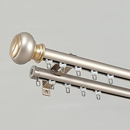 Römische Gardinenstange mit leisen Rollen und versteckten Halterungen, Wandhalterung, Vorhangstange für Wohnzimmer oder Schlafzimmer, Gold-Finish, zweiläufig, 300 cm