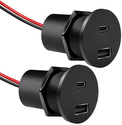 acegoo Presa USB C 12V Camper Corpo in Alluminio Dual Porte Type A + Type C, PD3.0 QC3.0 Caricatore Ricarica Rapida, Per Marine Barca Auto Camio, 2PCS