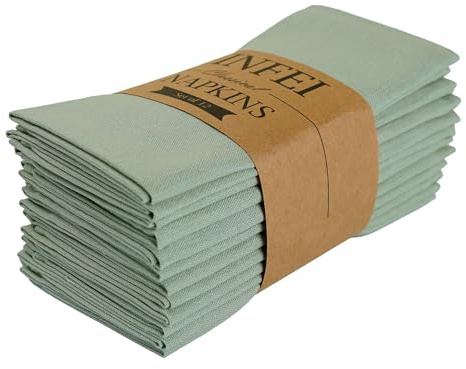 INFEI Solid Color Linen Blended Thin Dinner Cloth Napkins - Set of 12 (40 x 40 cm) - for Easter Parties Events & Home Use (Lime Cream)