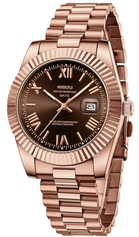 NIBOSI Men Watches Analog Quartz Stainless Steel Watches for Men Waterproof Business Classic Desiger Wrist Watch Date(Rose Brown)