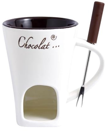 Fondue Pot Set - Ceramic Chocolate Fondue Cup Set, Mini Fondue Mugs Gift Set with Butter Warmer, Ceramic Fondue Pot for Melting Cheese, Chocolate & Butter, Perfect for Parties & Desserts (Off White)