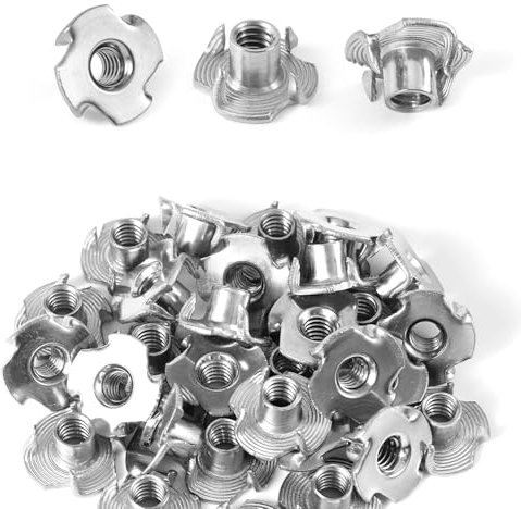 30 Stück Vierbackenmuttern, 1/4-20 Edelstahl T Muttern mit Vier Backen für Holz Felsen Hält T Muttern für Holzstützpunkte Schrankmöbel Gewindeeinführung