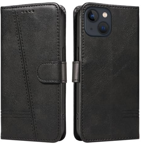 NEXCURIO Handyhülle für Apple iPhone 14 Hülle Klappbar mit Kartenfäch Klapphülle Lederhülle Leder Schutzhülle Wallet Flip Case Cover Handy Tasche Handytasche - Schwarz