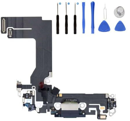 Eutoping Puerto de carga USB para Apple iPhone 13 Mini, conector de base negro, placa de carga, cable flexible, repuesto con herramienta