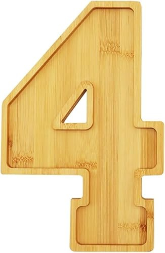 Holznummern-Schachtel, 40 cm, nachfüllbar, Alphabet, Zahlenform, Tablett für Jubiläen, Serviertablett für Geburtstagsparty, Dekoration, Servierteller, Süßigkeiten, Kuchen (Nummer 4)