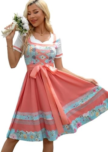 Populus Oktoberfest Dirndl Dress for Women Printed Bavarian Costume