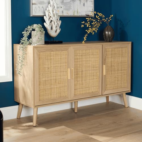 Home Source Living Room Sideboard Cabinet, Natural Colour, 3 Storage Drawers, Rustic