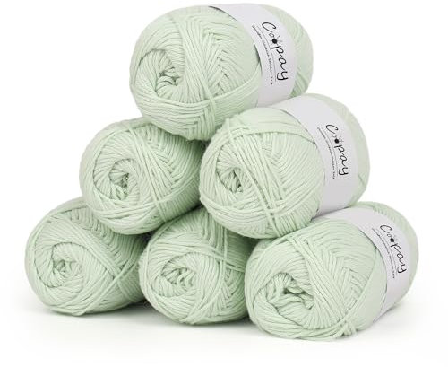 Coopay Wolle zum Häkeln, 100% Baumwolle zum Stricken, 6 x 50g Weiches Häkelgarn Baumwolle zum Häkeln, Babywolle Baumwollgarn für Pullover, Socken, Babydecke - Hellgrün