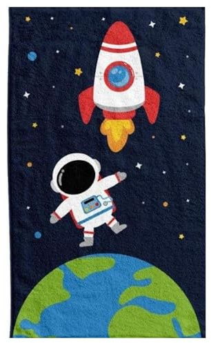 damaloo Kinderhandtuch 30x50 cm aus Baumwolle – Gästehandtuch mit Astronaut & Rakete Motiv – Kleines Handtuch für Jungen & Mädchen – Händetuch oder Waschlappen für Kinder