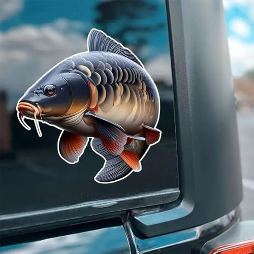 2 Stück 12 x 13 cm, Fischer-Karpfen-Fisch-Vinyl-Aufkleber, wasserfest, dekorativ für Autos, Laptops, Motorräder, LKWs, Fensterscheiben | #DZ180