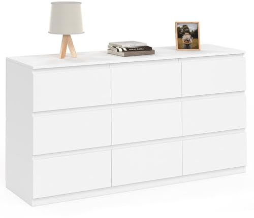 IDMarket - Commode 9 tiroirs TOMI XXL 136 cm Bois Blanc