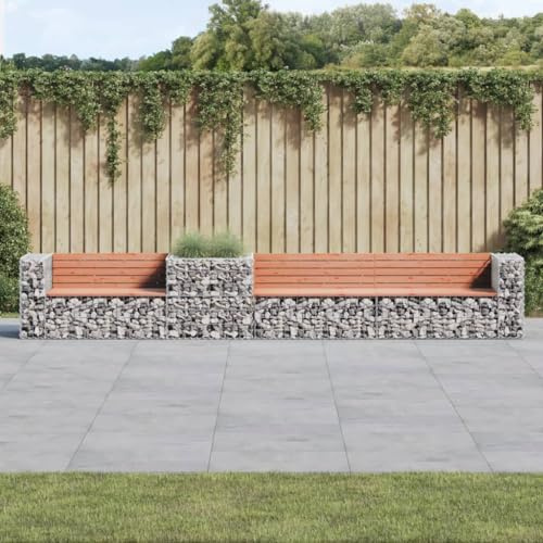 SKTQYQO Gartenbank mit Korb Gabione aus Massivholz von Douglasie, Komplettset mit 2 Eckbänken und 1 Zentralbank, stabile Struktur aus verzinktem Stahl für den Außenbereich, Design
