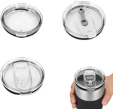 Tapa de Repuesto para Vaso de 20 Onzas 3 Piezas, Antiderrames y Antisalpicaduras, Compatible con Popote, Tapas Transparentes para Vaso Estrecho de 8.2 cm, Ideal para Casa, Oficina y Viajes