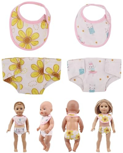 GONZTEL 4 Pezzi Mutandine e Bavaglini per Bambole, Set Morbido e Riutilizzabile per Bambole, Accessori Realistici per Gioco di Cura