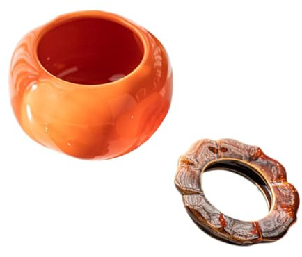VICASKY Pot de Fleurs en Céramique Orange de Kaki, Décoratif Trou, pour Plantes et Fleurs, pour Jardin ou Restaurant
