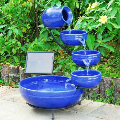 Sunny fountains P 004 C Fontana a Cascata alimentata ad energia Solare, di Ceramica, Colore: Blu