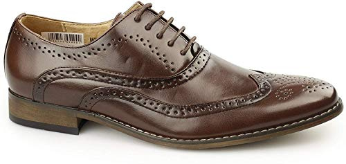 Mens 'Goor' 5 Eyelet Brogue Oxford Shoes - Brown PU, Mens UK 6 / EU 40