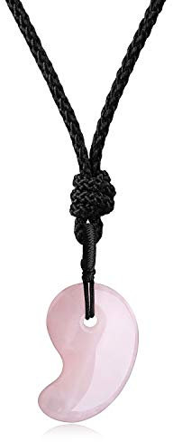 COAI Collier Ajustable Magatama Pendentif Quartz Rose Femme