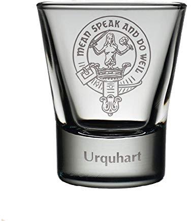 Whiskyglas mit Hamilton Clan Wappen graviert, andere Wappen über Knopf wählbar