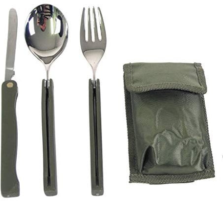 MFH Essbesteck, Camping, Griff oliv, klappbar, in Nylonetui