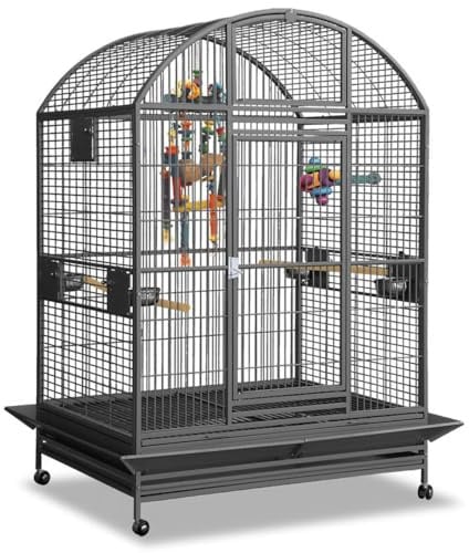 Montana Cages | Papageienkäfig Grande Castell | XL Voliere mit Anflugklappe & Auffangschürze - Antik | 147 x 122 x 192 cm