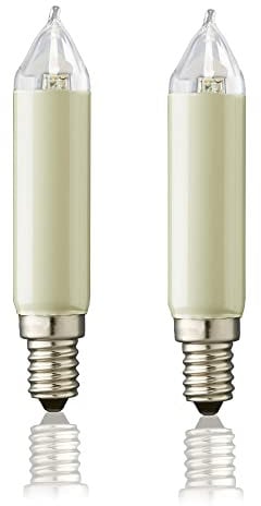 hellum LED Ersatz-Kerzen für Weihnachtsbaum Kerzen Lichterketten innen und außen, 2 Stück 8-55V 0,5W Schaftkerze für Lichterketten mit 4-30 Brennstellen, ø20mm E14/ 8-55V/ 0,5W/ 30 Lumen 904949