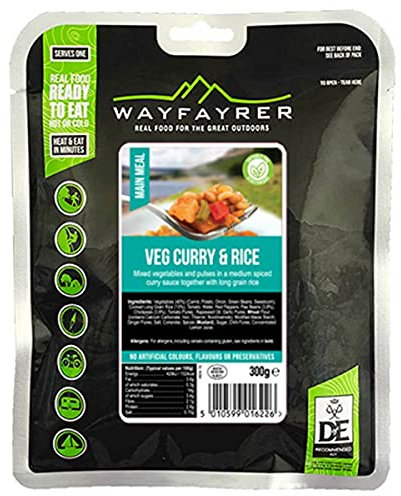 Wayfayrer Vegetable Curry & Rice 300g Ready to Eat, Hot or Cold, Meal Pouch Recommended for Duke of Edinburgh's Award Expeditions, Camping, Hiking, Fishing and Outdoor Adventures