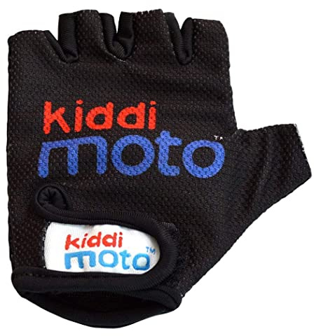 Kiddimoto Black Anti Slip Kids Bike Gloves For Kids Boys & Girls Best Toddler Bike Gloves Ages 2-8 Fingerless Cycling Gloves For Youth Sports Like Mtb, Bmx Dirt Biking, Mountain Bike Riding, Skates